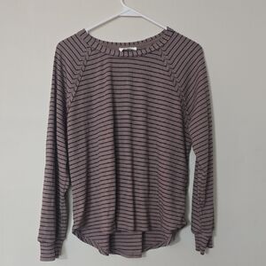 Blu Pepper Mauve and Black Striped Long-Sleeve Top